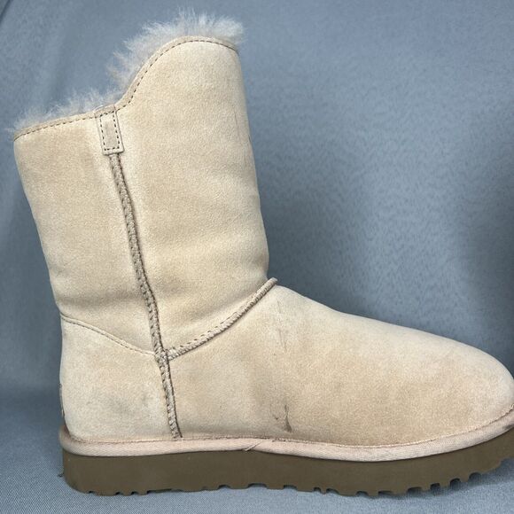 Womens UGG Boots Sz 8 Turn Lock Suede Wool Pinkish Tan Blush Amber #1094933 Boho - Picture 10 of 16